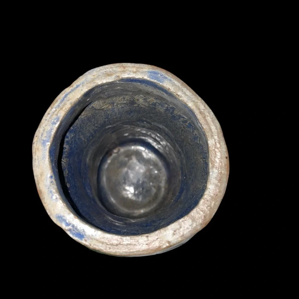 Vintage Handmade Stoneware Cylinder Vase Blue Gray Green Glaze 6.75